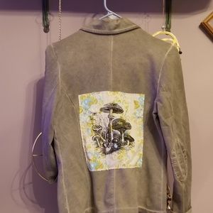 One of a kind hand dyed blazer w/ mushroom patch